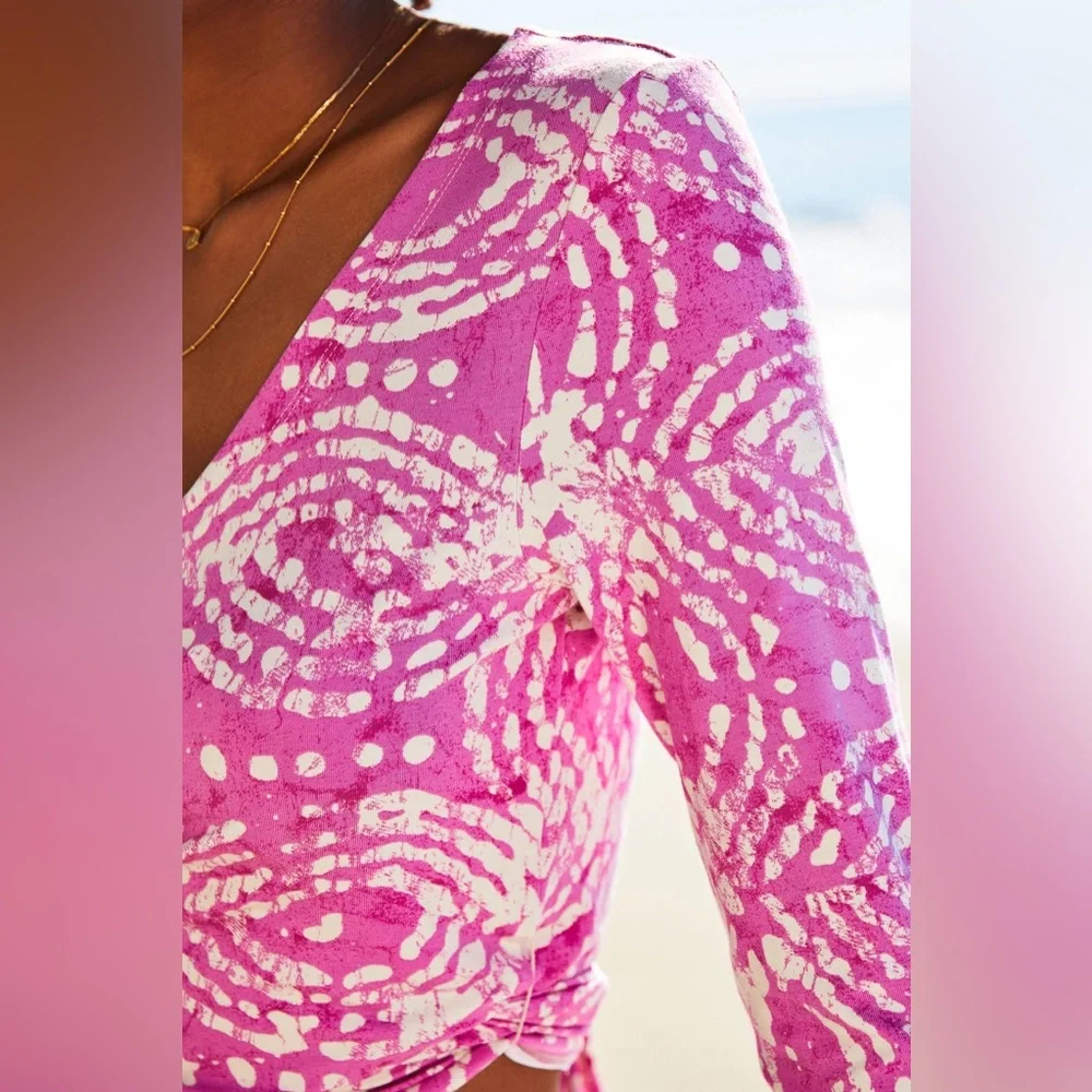 Daily Practice by Anthropologie Cropped Wrap Top in Hot Pink Print Size L - Picture 13 of 14
